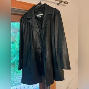 Oversized black leather blazer